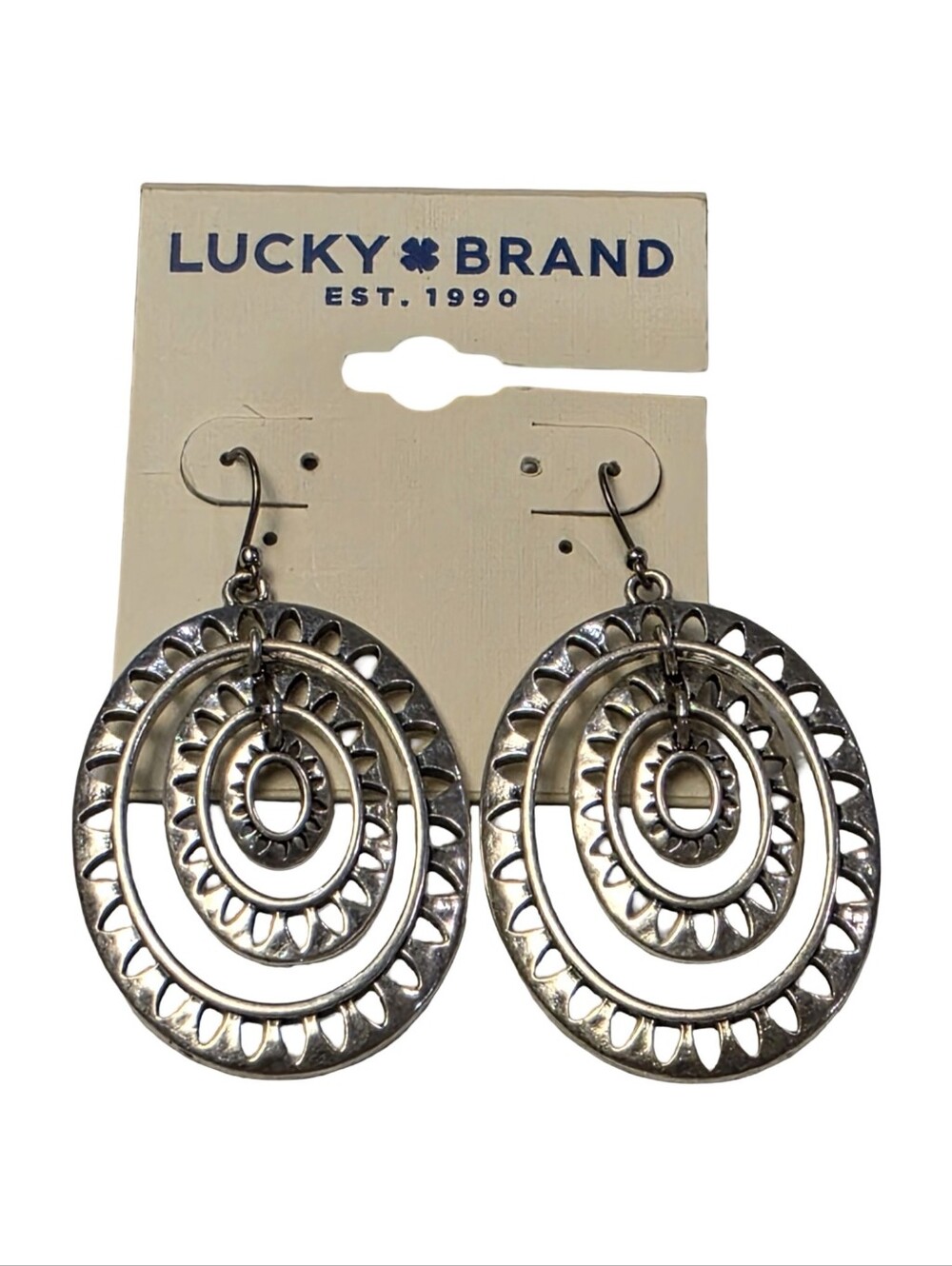 Lucky‎ Brand Silver-Tone Concentric Chandelier Oval Drop Earrings New